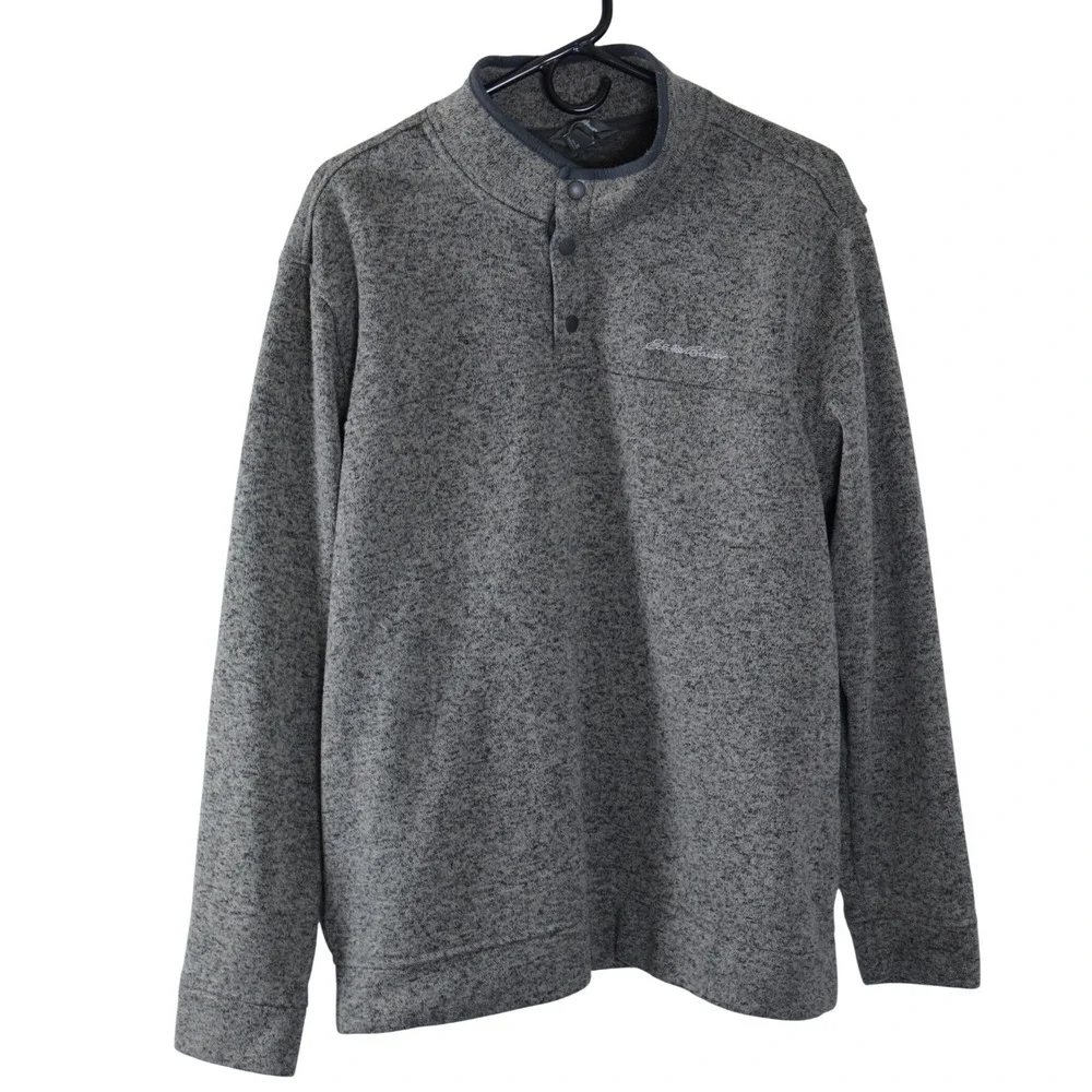 Eddie Bauer Radiator Fleece Snap Mock Pullover Mens XL Gray Sweater 1326578